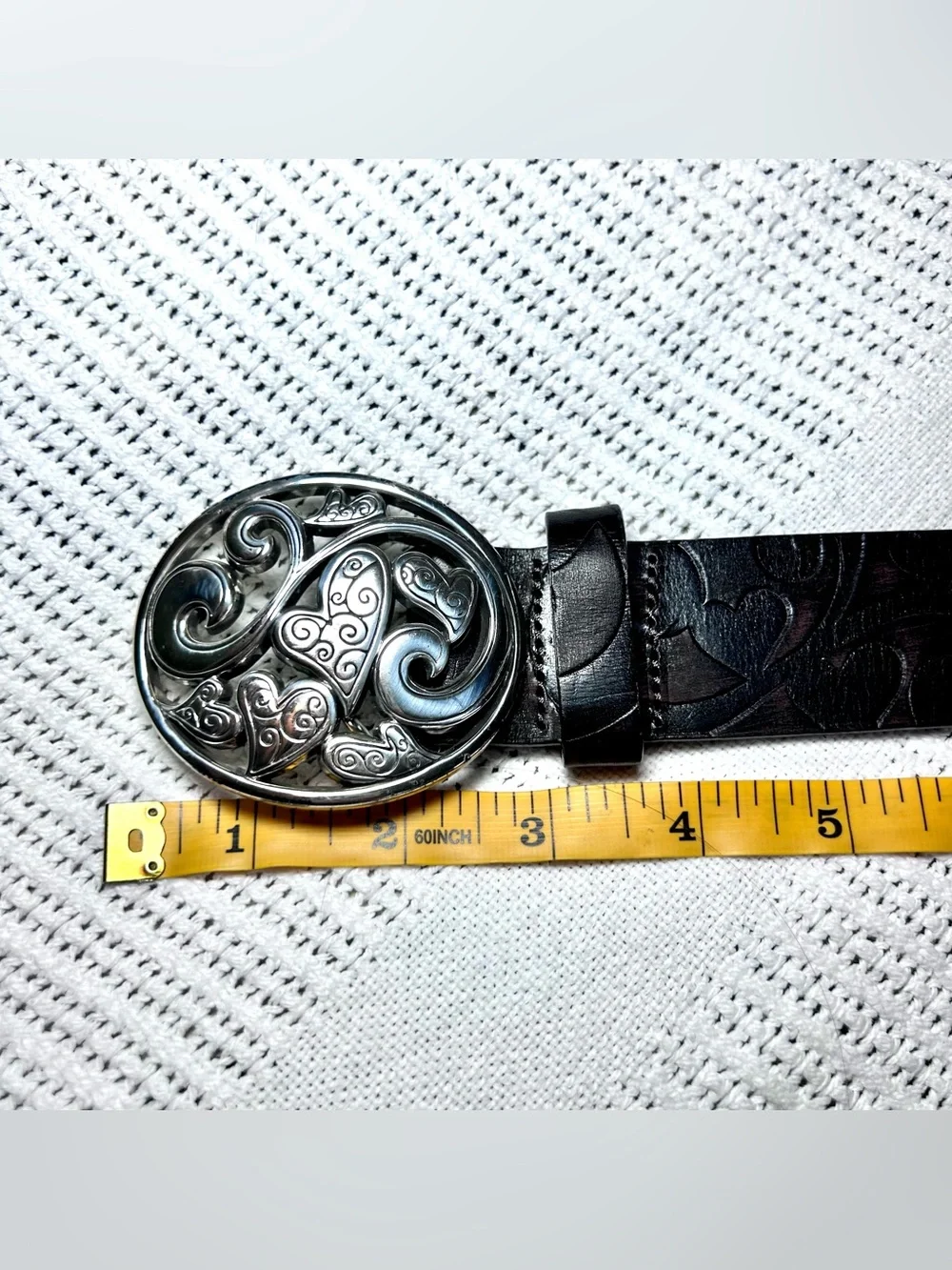 Brighton Love Carnival Brown Tooled Heart Leather Belt 40 Silver Filigree Buckle